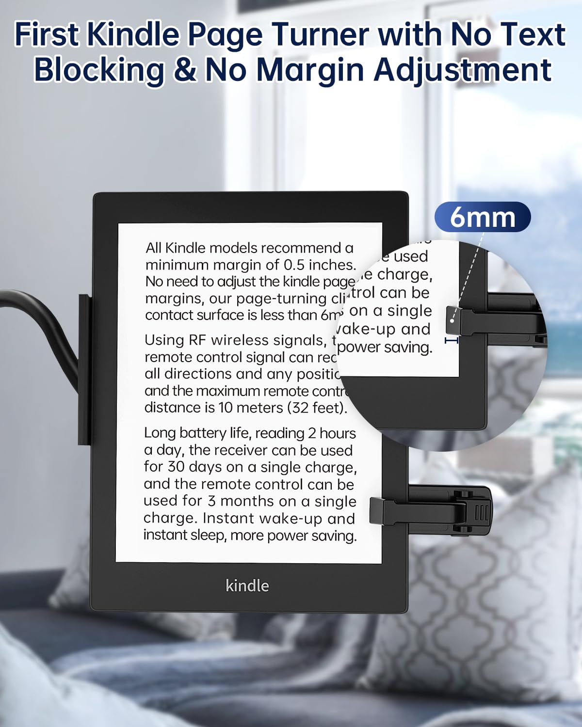 Bongogoo Kindle Holder with Remote Page Turner | Hands-Free Stand for Reading in Bed or Desk – Compatible with Kindle Paperwhite, Oasis, iPad, iPhone, and More | Fits Devices from 4.5” to 10”