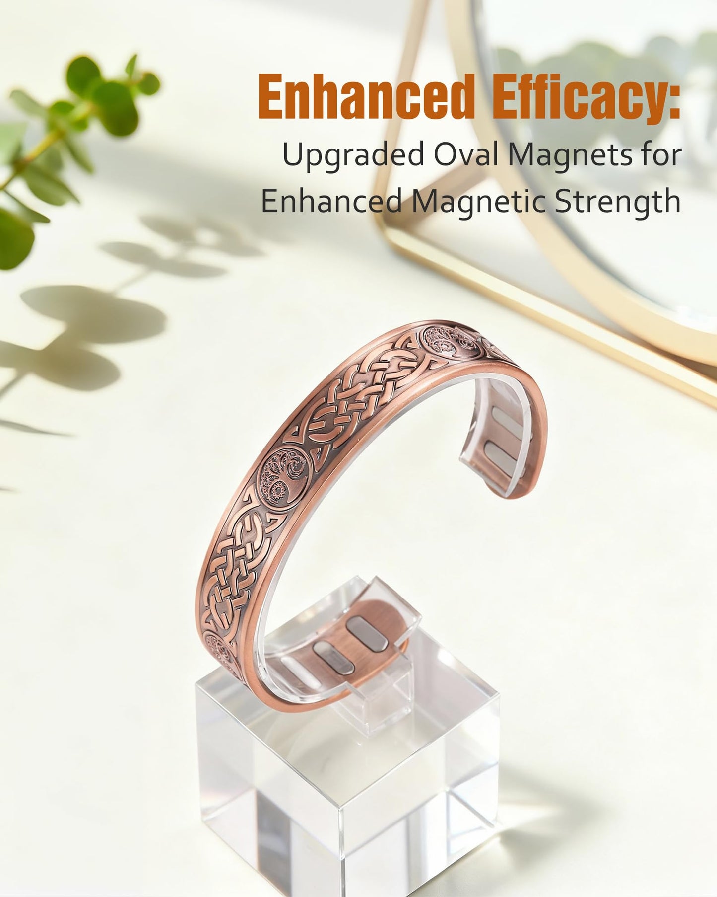 Jecanori Copper Magnetic Bracelets for Men and Women–Upgraded Oval Magnets-Adjustable Cuff Bangles