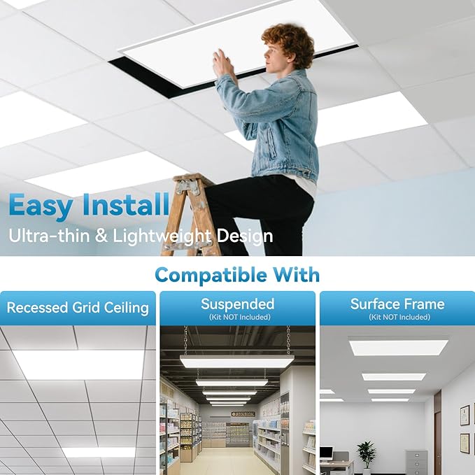 Msbfi 2x4 LED Flat Panel Lights Drop Ceiling Light Fixture 5000K 4000K 3000K Selectable 0-10v Dimmable, 30-40-50W 24x48 LED Light Fixture 100-277V for Office Ceiling Lighting Fixture ETL/DLC 24 Pack