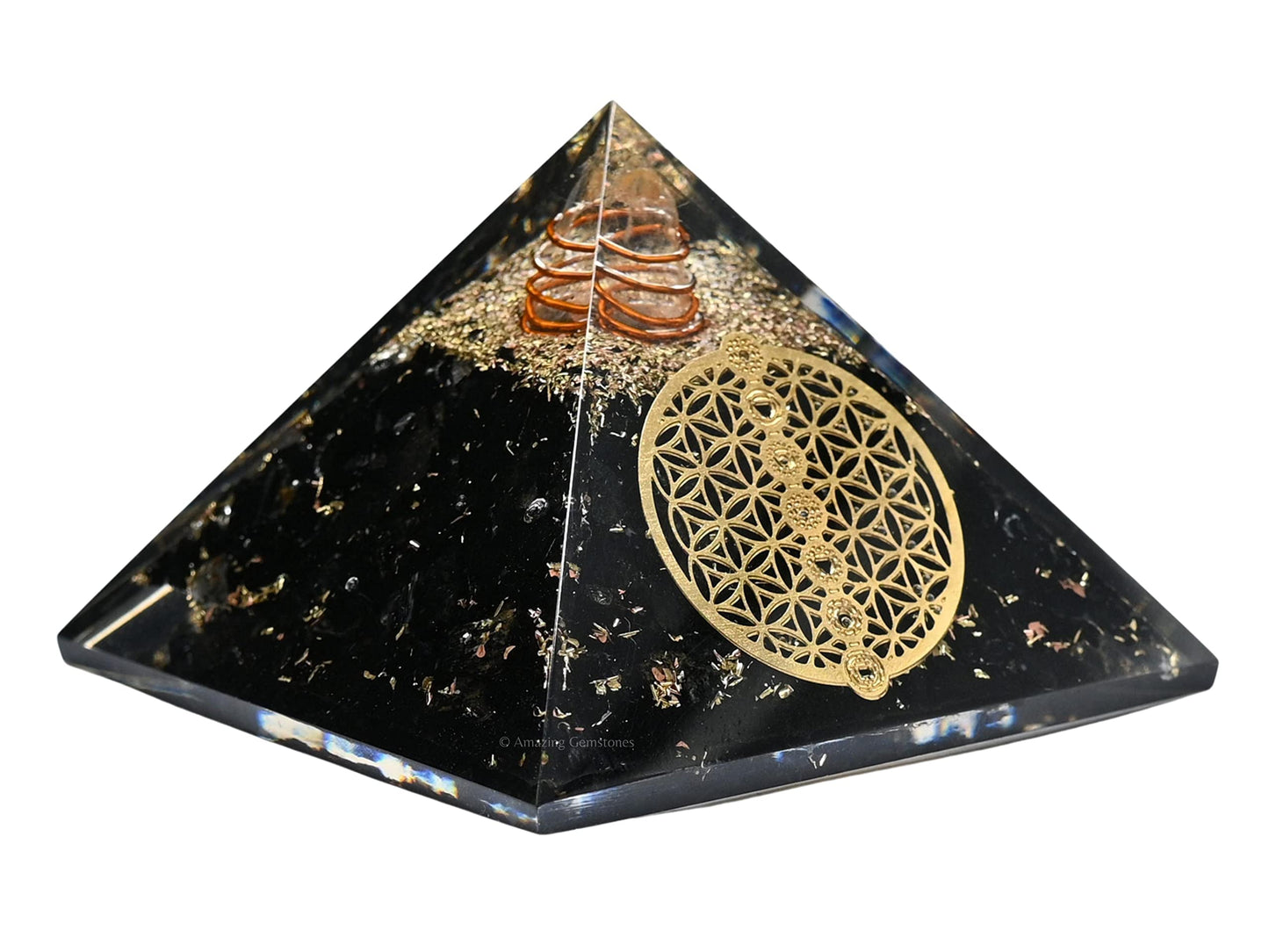 Amazing Gemstone Large Black Tourmaline Orgone Pyramid Crystal, Chakra Flower of Life Orgonite Pyramid - Positive Energy Healing