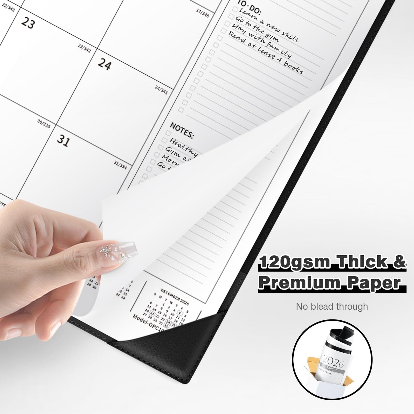 Ospelelf Large Desk Calendar 2026-2027 with PU Leather Pad, 18 Months Planner Pad from January 2026 - June 2027, 22" x 17" Wall Calendar with Protective Cover for Home or Office, Black