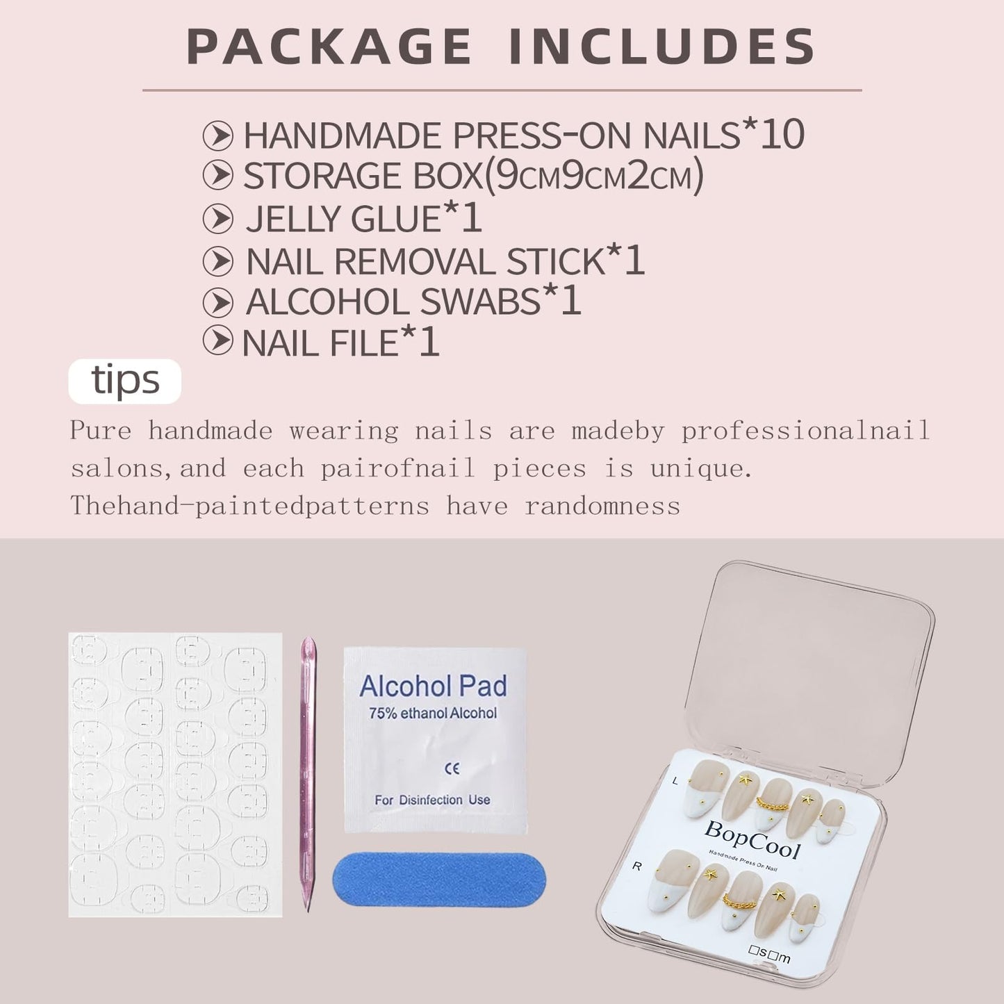 Handmade Press On Nails Medium Almond Shape - 3D Gold Metallic Embellished White French Manicure False Nails, Minimalist Spring & Summer Design | Salon Quality Reusable Fake Nails (10PCS-S)