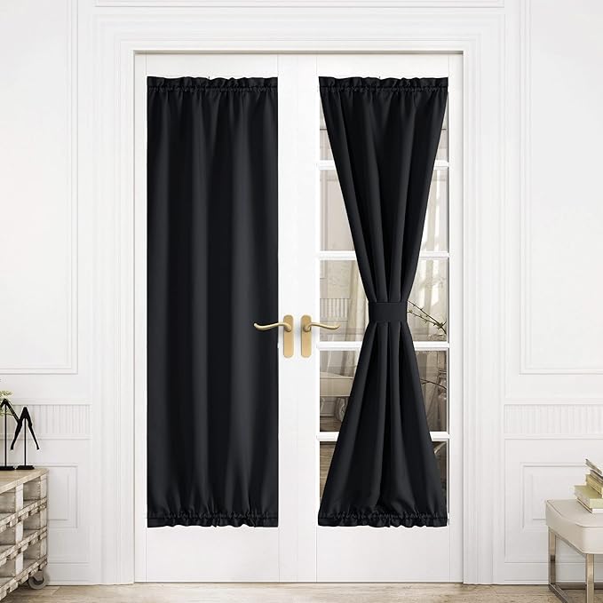 NICETOWN Blackout French Front Door Curtains Privacy Window Blind Thermal Insulated Curtain Panel 30W x 72L Door Shade for Window Cover, Lockdown Shade, 1 Panel, Black