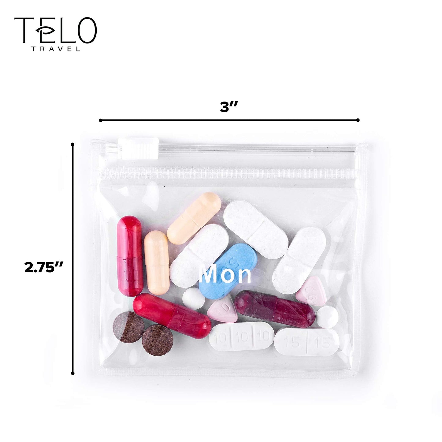 TeloTravel AM/PM Bi-Folding Pill Organizer + Supplement Case for OTC Medicine, Prescription + Vitamins - 14 Labeled Monday-Sunday Slide Lock Pouches, Grey Travel Pill Case