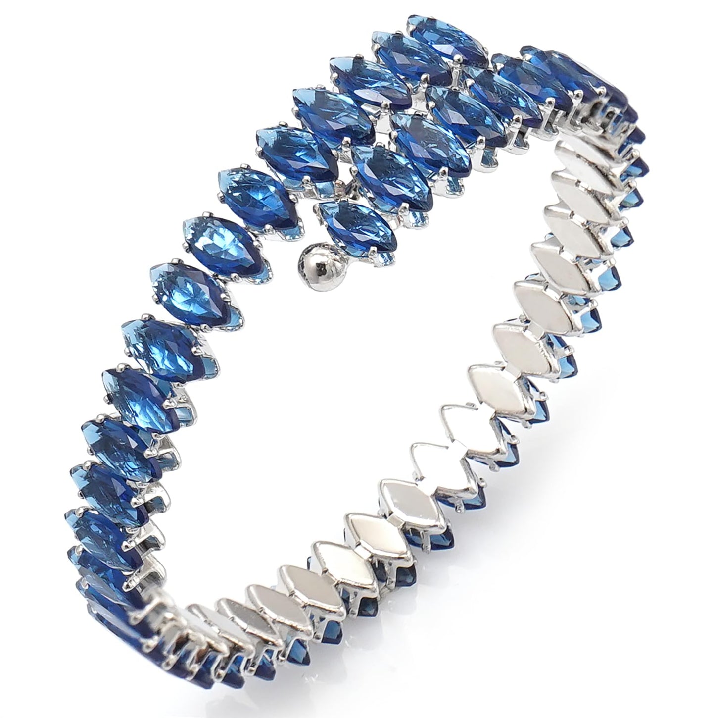 Wovanoo Rhinestone Cuff Bracelet Cubic Zirconia Tennis Bracelets Open Adjustable Bangle for Women Silver Blue
