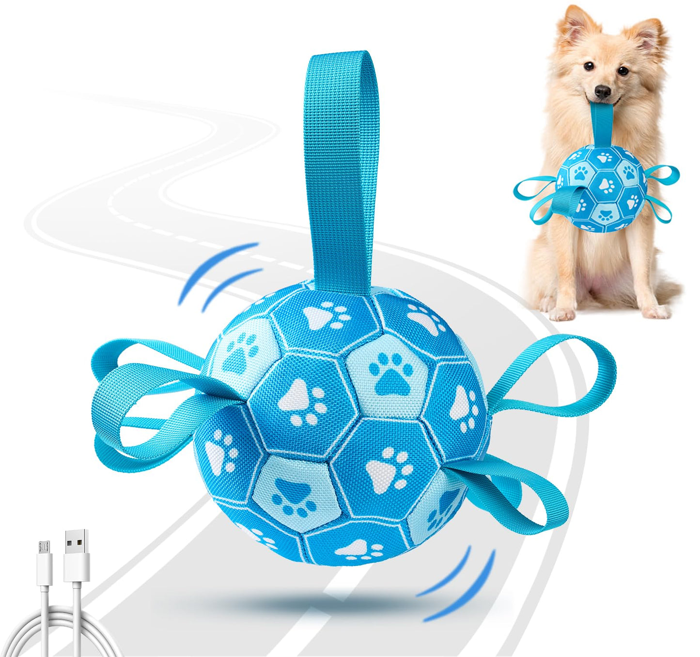 Qraxond Interactive Dog Toys Dog Soccer Ball to Keep Them Busy,Durable Automatic Moving Jumping Dog Balls with Straps for Small/Medium/Large Dogs, USB Rechargeable,Not for Aggressive Chewers