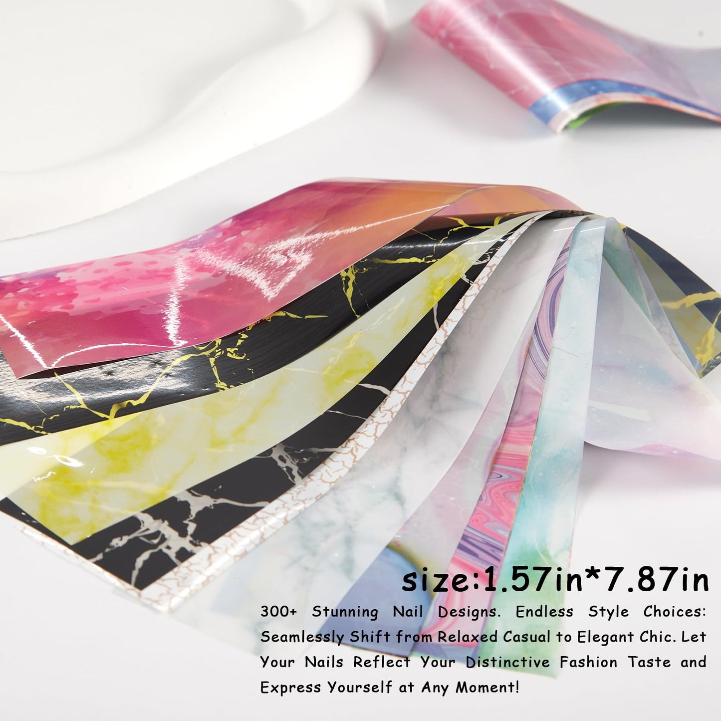 JERCLITY 300 Sheets Nail Foil Transfer Stickers Set Aurora Iridescence Gradient Nail Foils Transfer Nail Art Laser Solid Color Design Foil Sheets for Women Girls