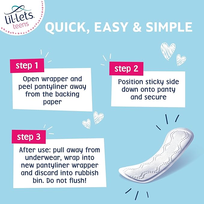 Lil-Lets Teens Liners - 64 Count Pantyliners for Girls - Thin, Absorbent Liners - Soft & Breathable, Fragrance Free for First Periods - Light Days