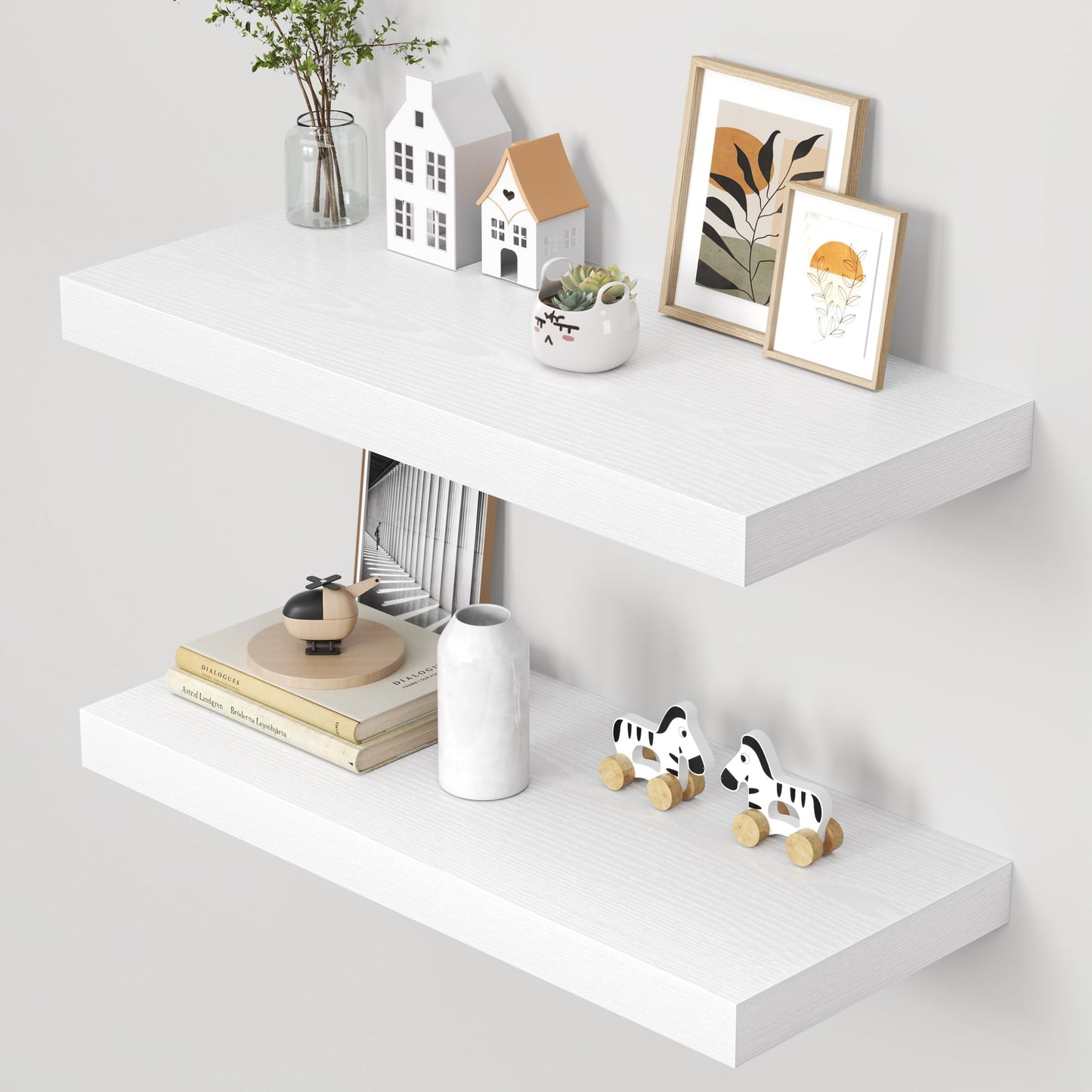 Dreamland 32" Floating Shelves for Wall, 12" Deep Thicker White Floating Shelves, Wall-Mounted Shelves for Bedroom, Living Room, Kitchen, Bathroom - Set of 2