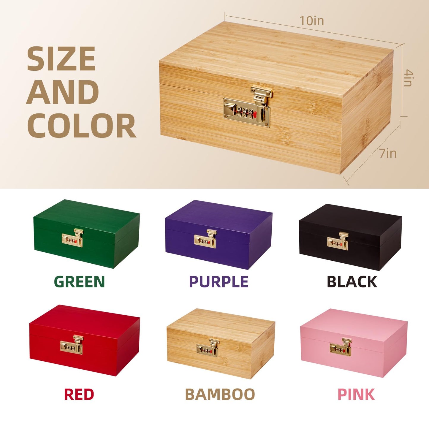 Bamboo Wood Desktop Organizer with 3 Glass Jars and Sliding Tray - Red Multi-Compartment Storage Case for Craft Supplies, Stationery, and Small Accessories (Natural wood colour)