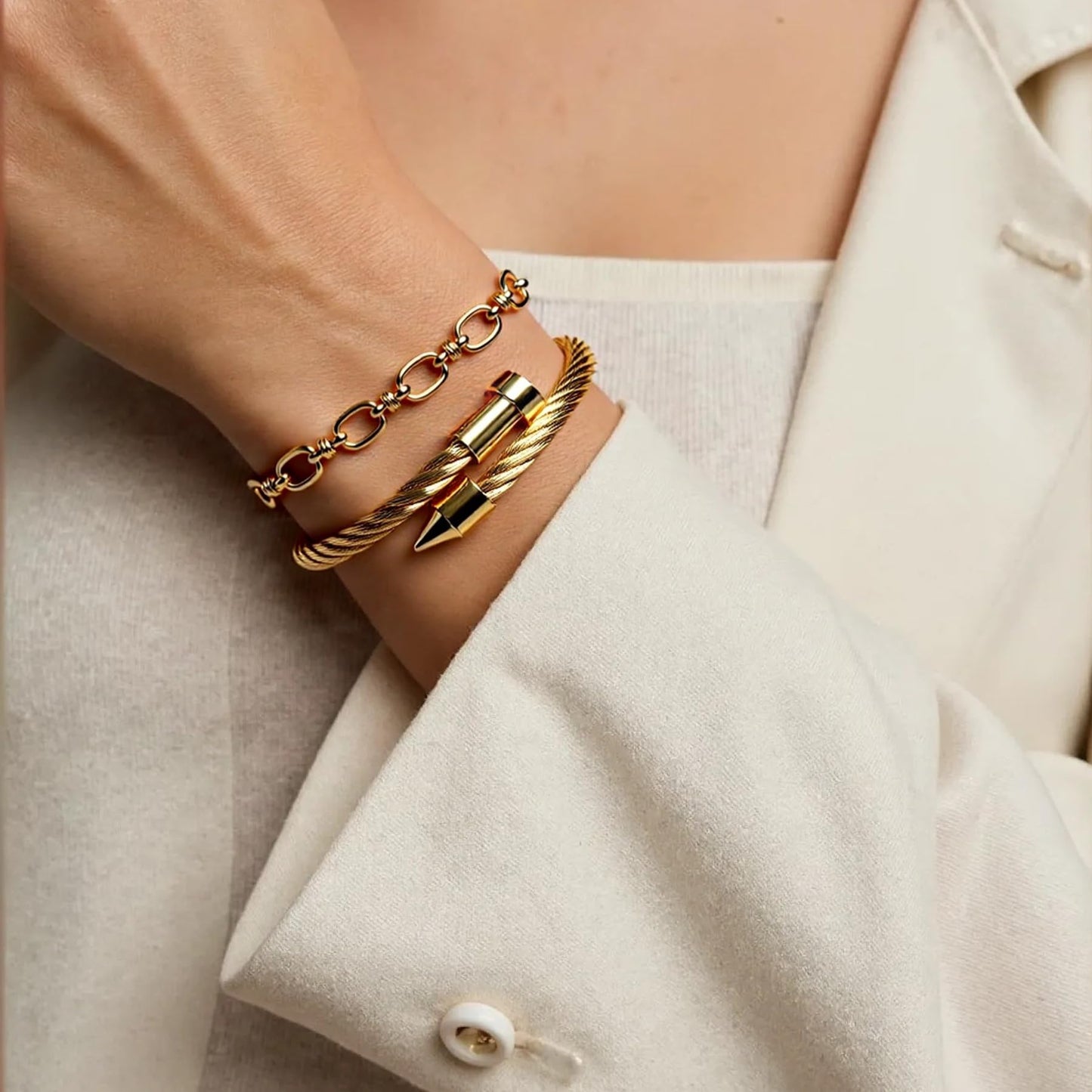 LCTrusttmor Gahna 18K Gold Plated Bracelets Set for Women, Stackable Bangle Bracelet with Adjustable Wristband Chain Set Trendy Jewelry Gifts