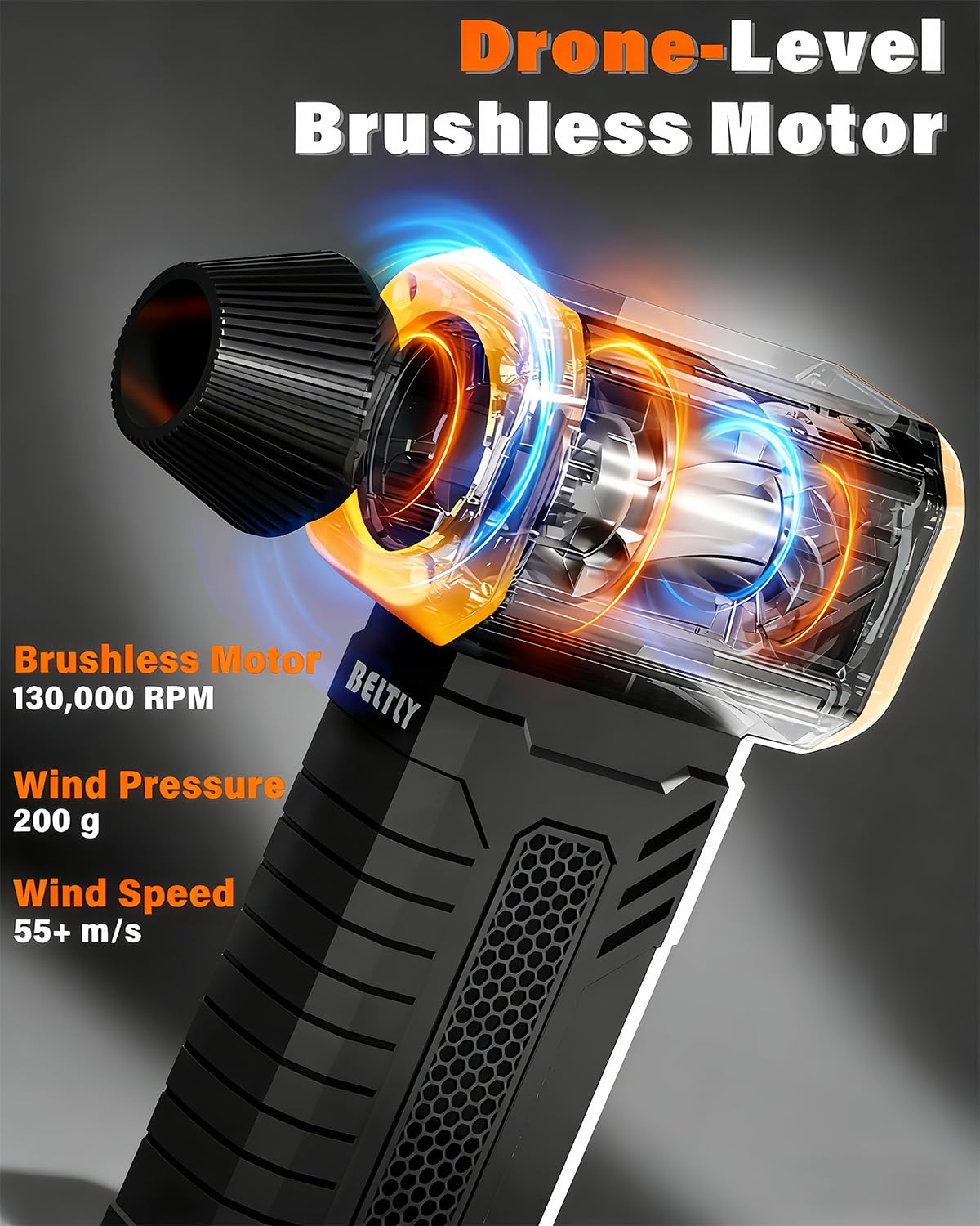 Compressed Air Duster, 130K RPM Powerful Cordless Electric Mini Blower with Display, 10-Gear Adjustable Jet Fan with Fast Charging, Rechargeable Dust Blower for Home, Outdoor and Car (Black, Blow)
