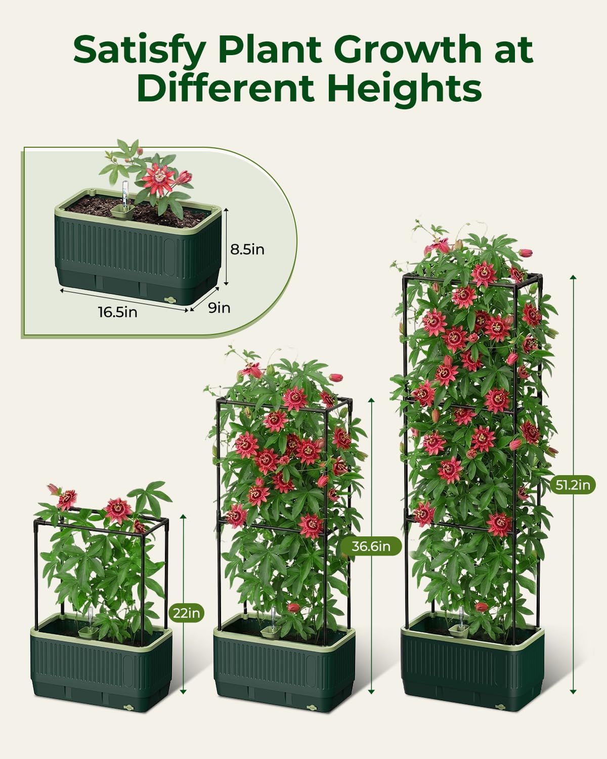 Tomato Planter with Trellis, Self Watering Planter Box with Trellis, Vertical Raised Garden Bed Planter for Climbing Vegetables Indoor Outdoor Patio