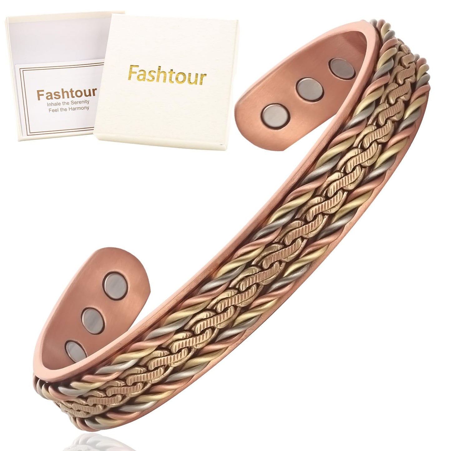 Fashtour Handcrafted Copper Bracelet for Men Women, Magnetic Copper Bracelet with Twisted Design, Adjustable (copper2013)