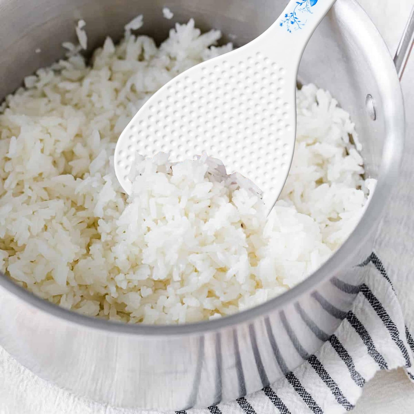 Mabor 2-Pack Rice Spoon Set - White Non-Stick Rice Paddle, 19cm PP Kitchen Utensil with Hanging Hole