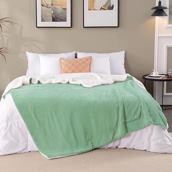 SOCHOW Sherpa Fleece Throw Blanket, Double-Sided Super Soft Luxurious Plush Blanket Throw Size, Celadon, 50x60 inches