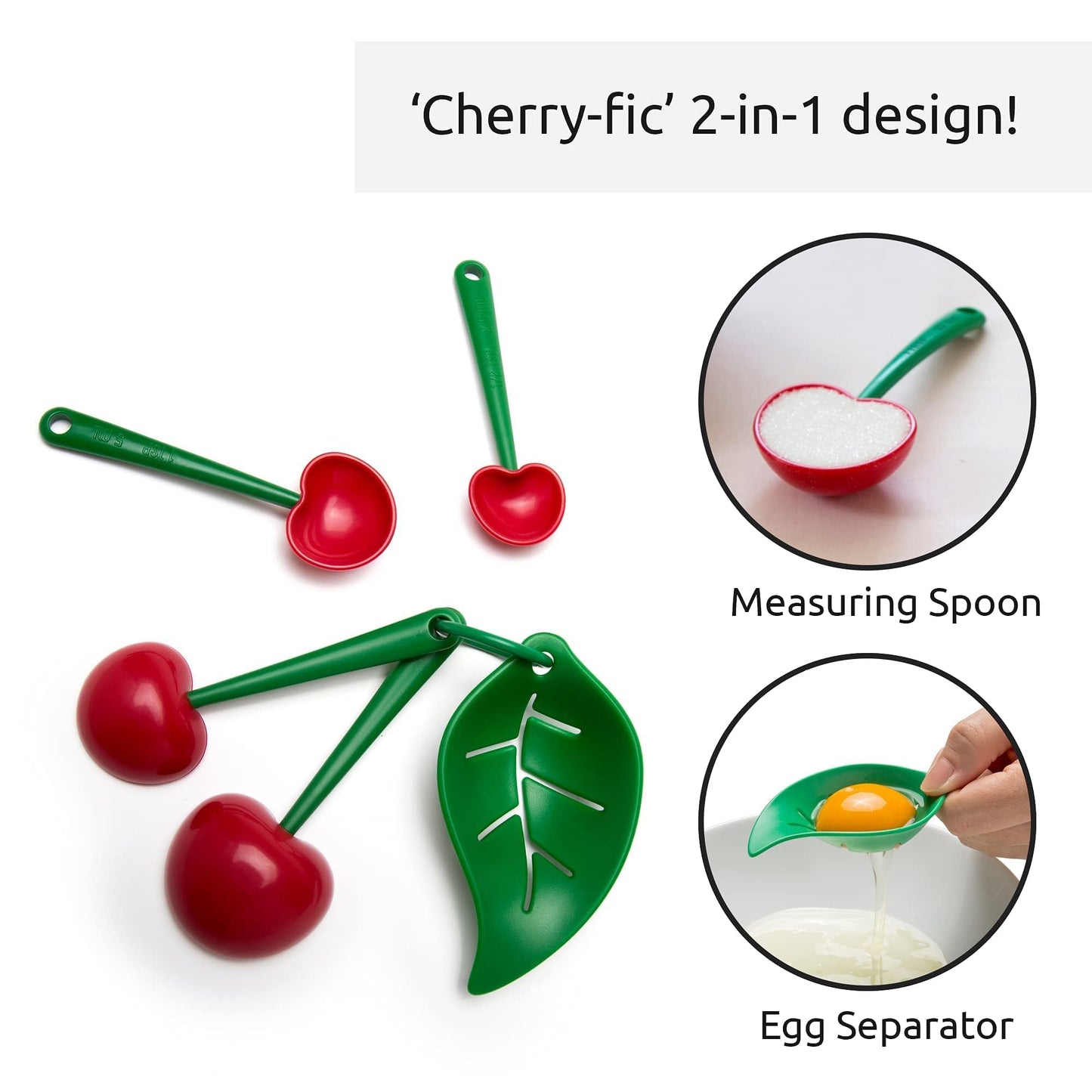 OTOTO Measuring Cups Set - Teaspoons for Dry & Liquid Ingredients, BPA-free & Dishwasher Safe, Funny Gifts, Baking Accessories, Unique Kitchen Gadgets (Mon Cherry)