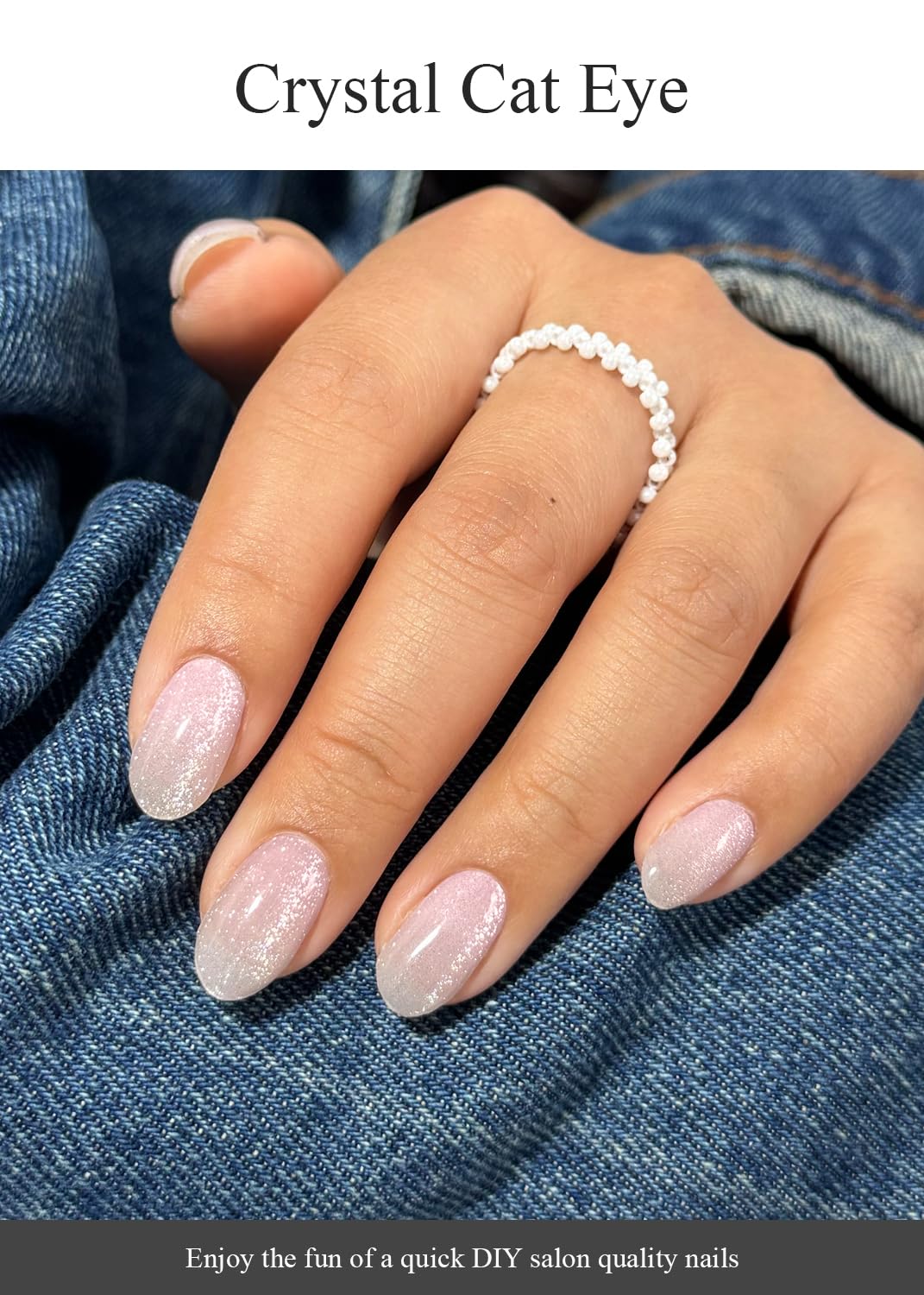 AutyaMee Semi Cured Gel Nail Strips (Crystal Cat Eye), Pink Omber, 20 Pcs Gel Nail Wraps, Stickers, UV Light Required, Salon Quality, Long Lasting