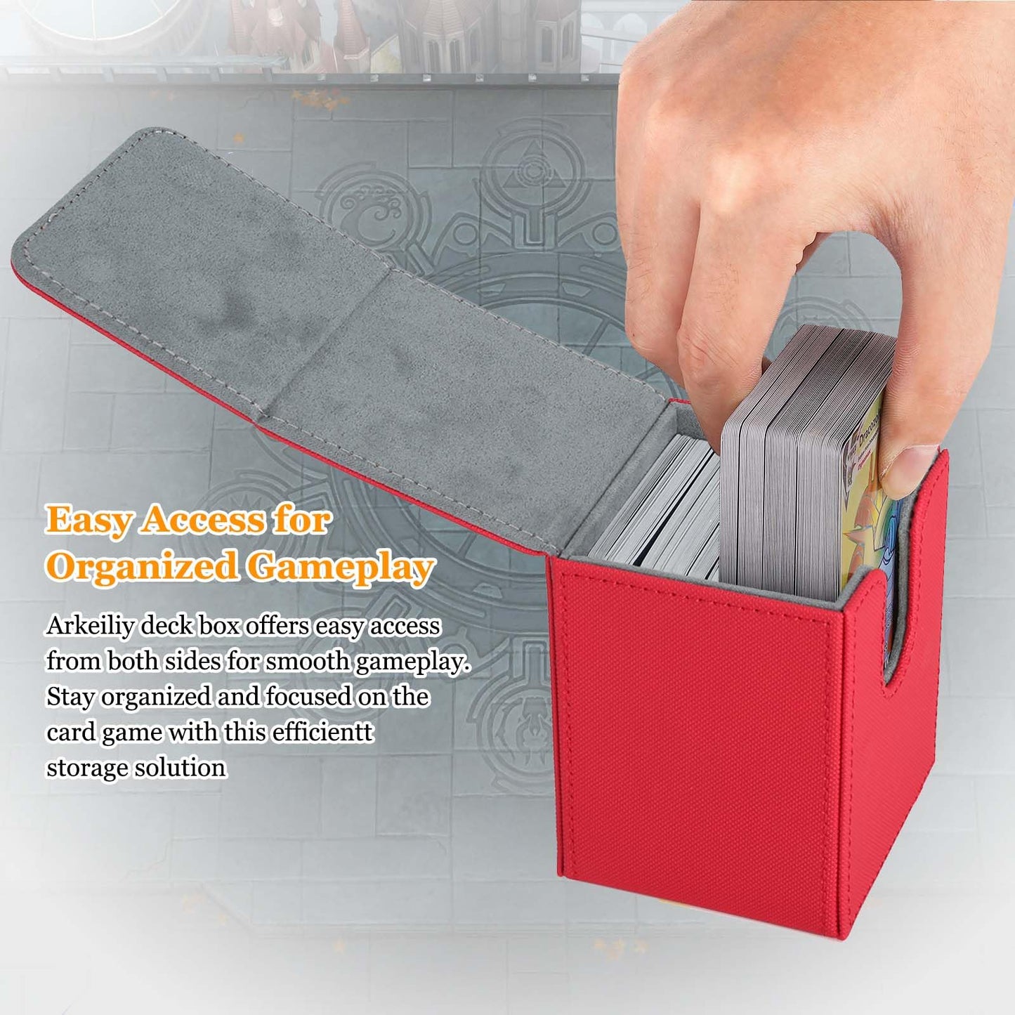 Arkeiliy Card Deck Box, 110+ Storage MTG Deck Box with 50 Pcs Card Sleeve, Collectible Trading Card Cases for Magic Commander and More (Red)