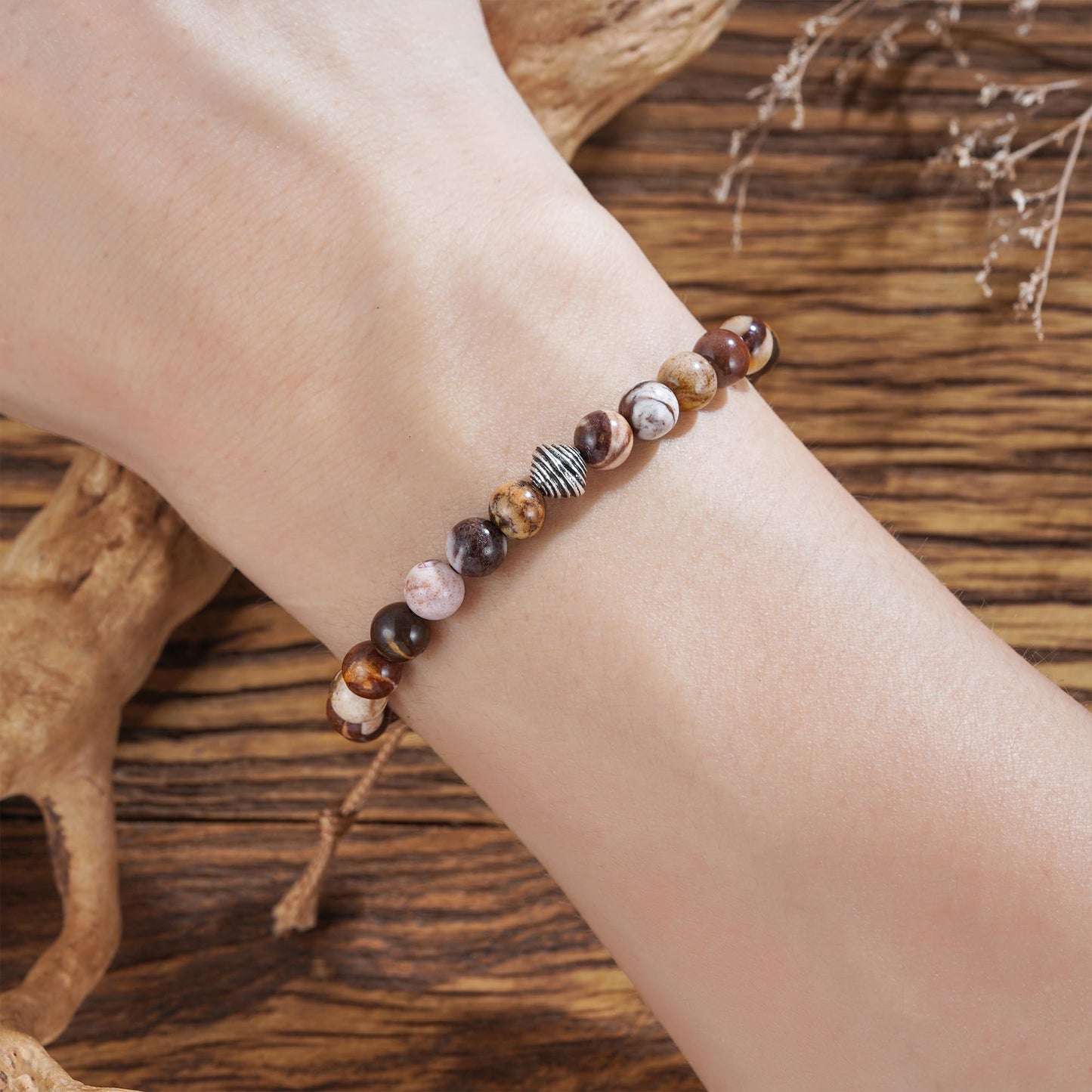 Plumiss Boho Handmade Beaded Bracelet for Wome Australian Zebra Stone Wrap Bracelet Jewelry for Gift