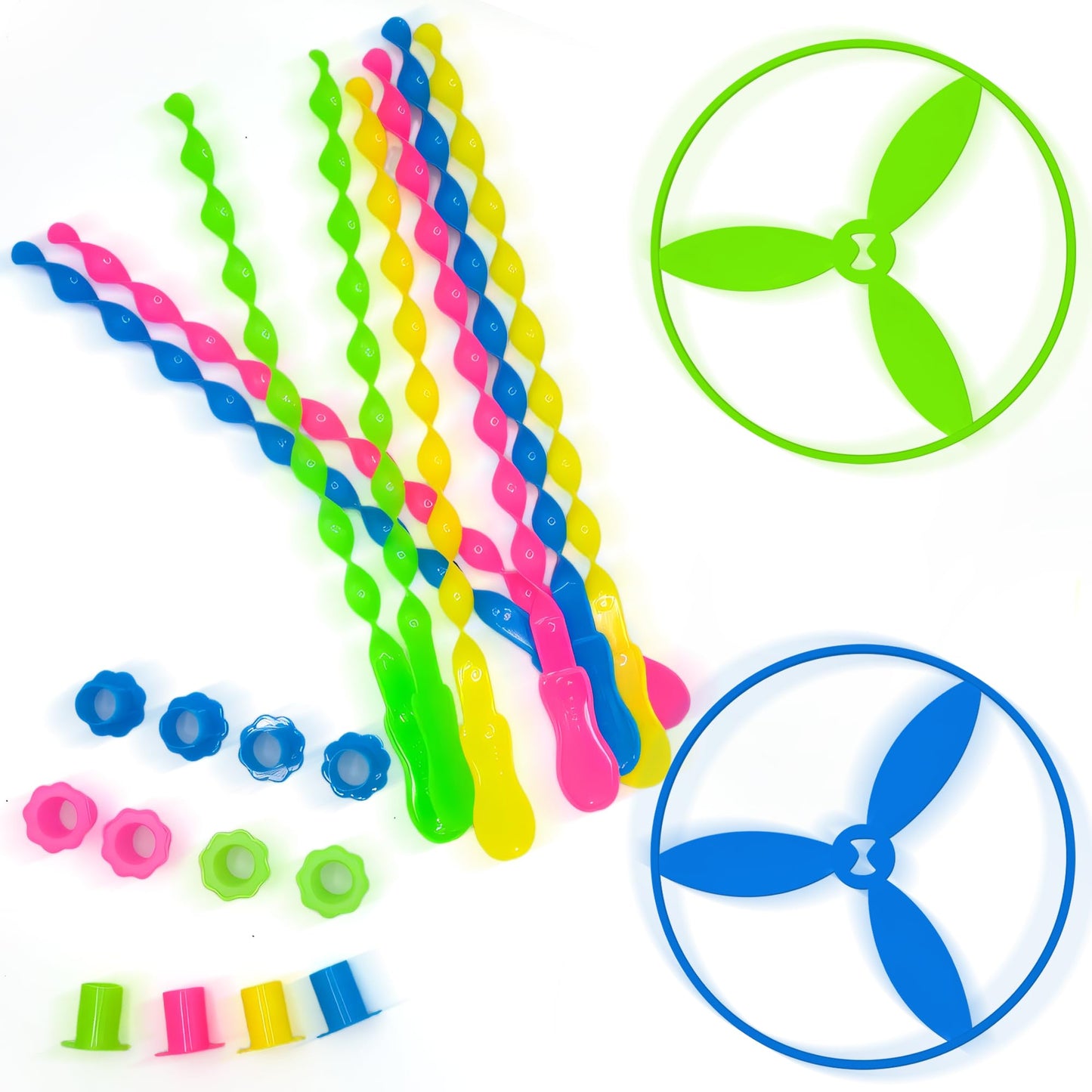 Sepco 40 Pcs Large Flying Helicopter Toy Flying Disc Plastic Propeller Spinner Bamboo Dragonfly Flyer Saucers with Launchers Kids Party Favors Gifts