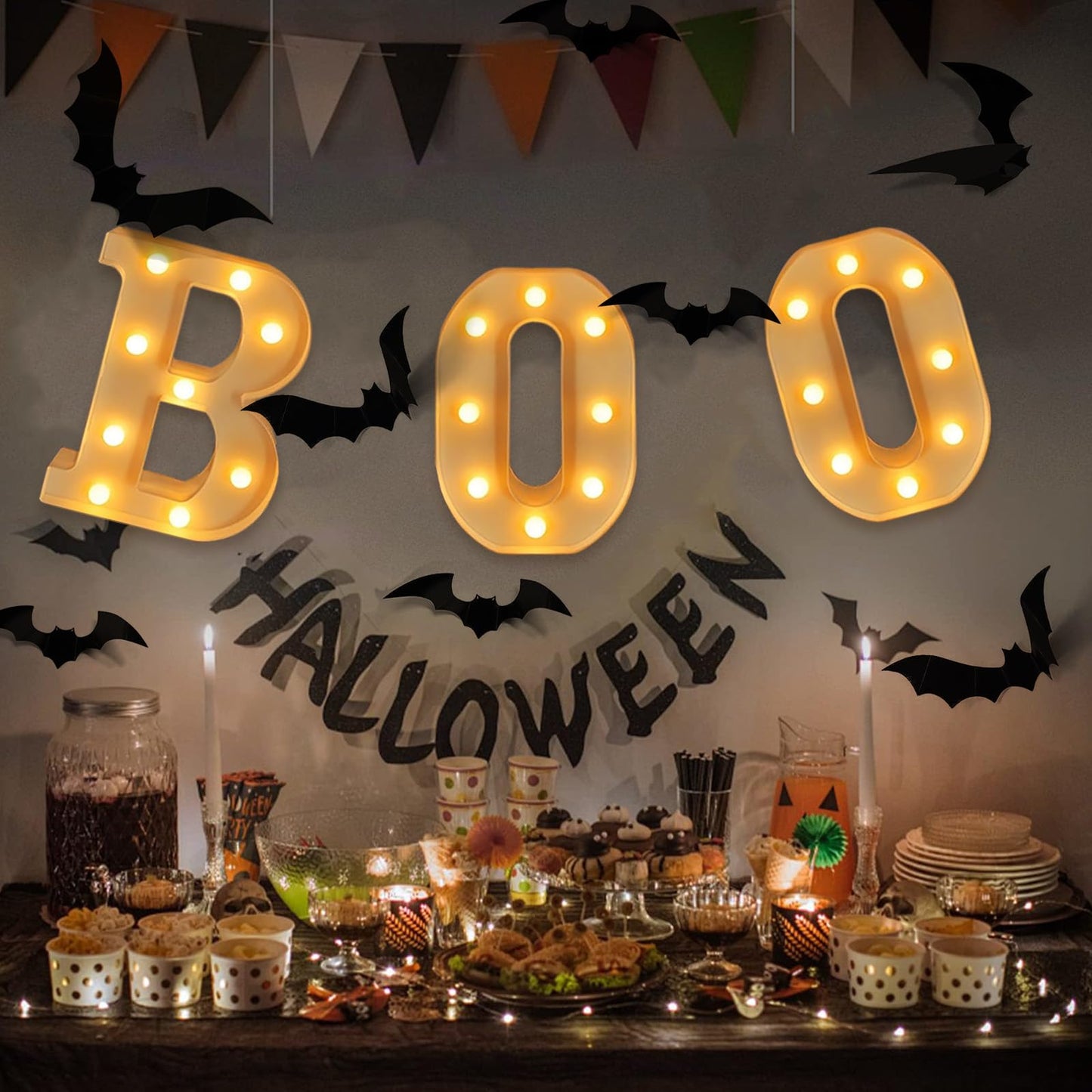 Halloween Boo Light Up Letters, 3pcs Led Boo Light Up Sign, Hallowen Marquee Letters Decor, Halloween Decorative Lights Party Supplies, Fireplace Desktop LED Decorations, Table Party Supplies
