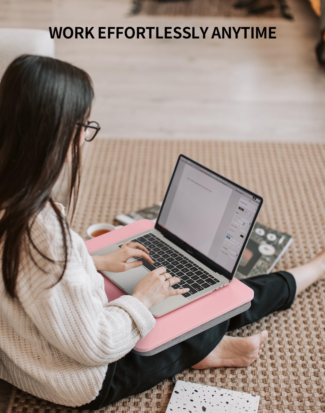 ZEAPTAC Portable Lap Laptop Desk with Pillow Cushion, Fits up to 15.6 inch Laptop, Lap Stand for Bed & Couch & Carpet, Book Tablet/Drawing Board/Computer Laptop Stand - Pink