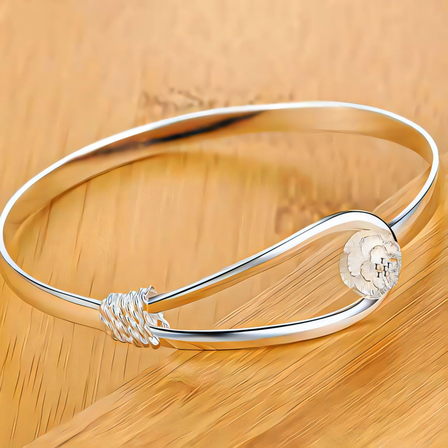 Baoaichi Handmade 925 Sterling Silver Sakura Bangle Bracelet For Women Hook Bangle Bracelet Flower Catch Loop Design Bangle Bracelet Thin Cuff Minimalist Design Jewelry Gift For Women