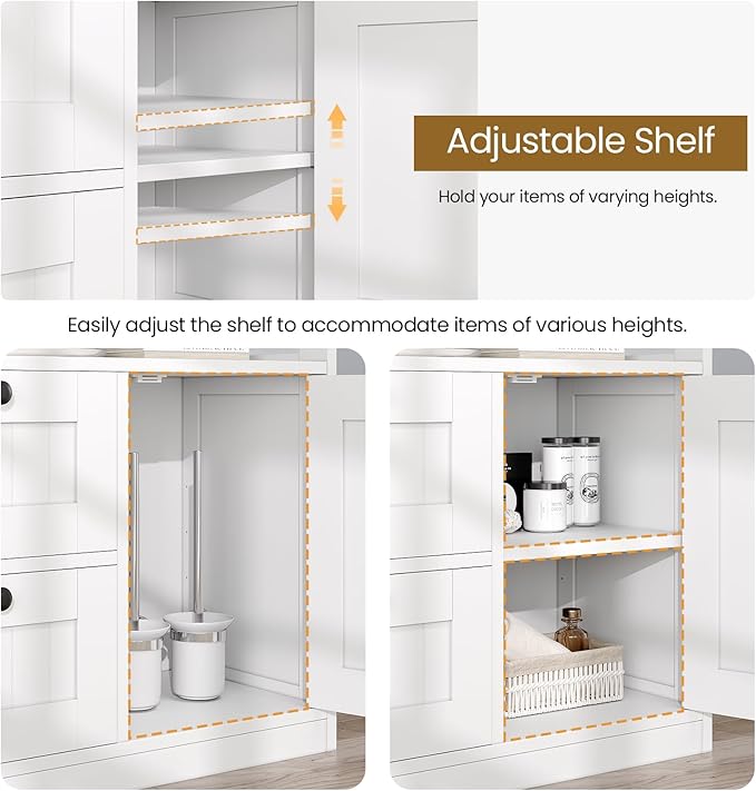 Bathroom Cabinet, Modern Bathroom Floor Storage Cabinet Organizer with 1 Door and 3 Drawers, Freestanding Cupboard for Kitchen/Living Room Use