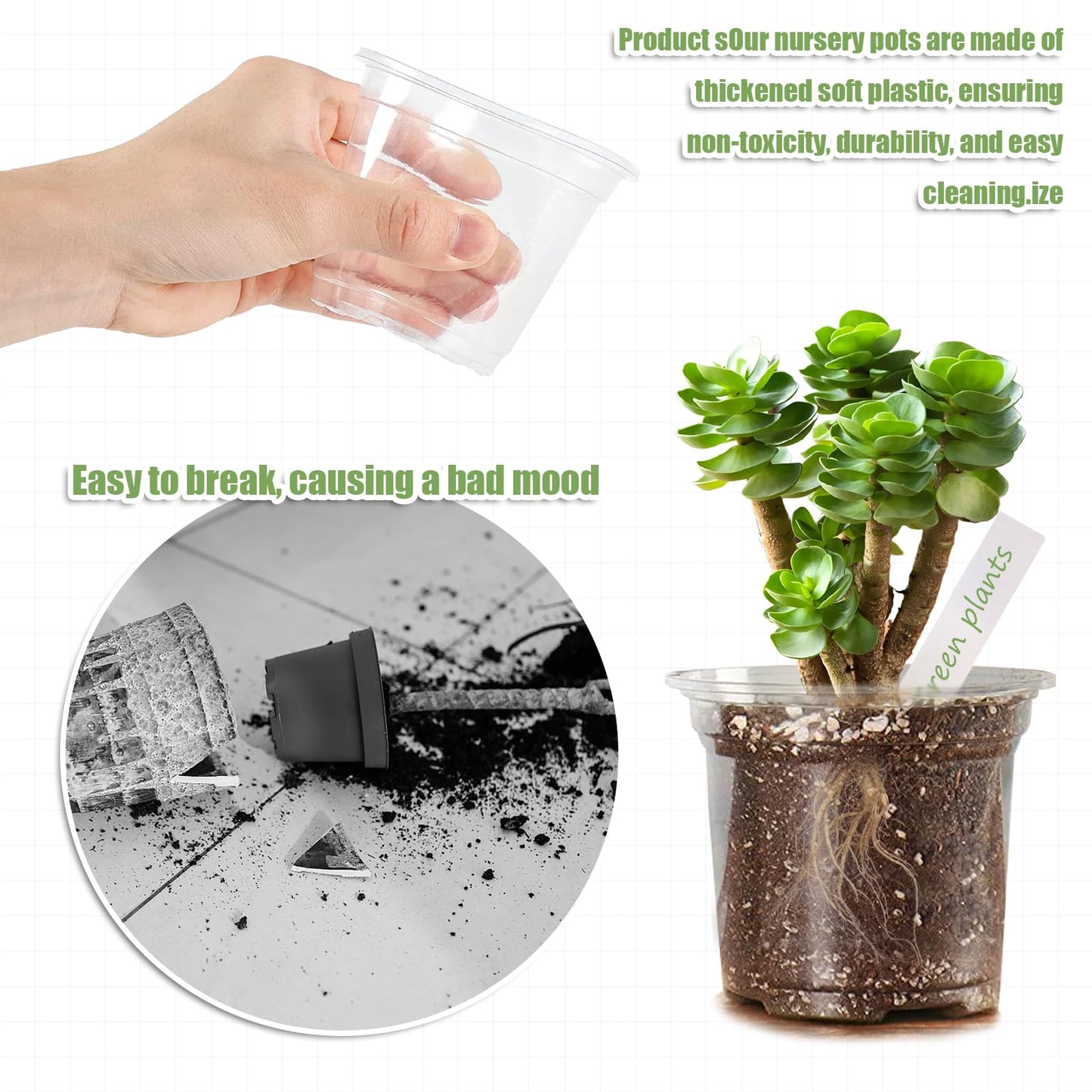 JOBVERT 4/5/6Inch Nursery Pot,30 Pack Clear Pots with Drainage, Plastic Pots for Planting Vegetables Flowers Seedlings
