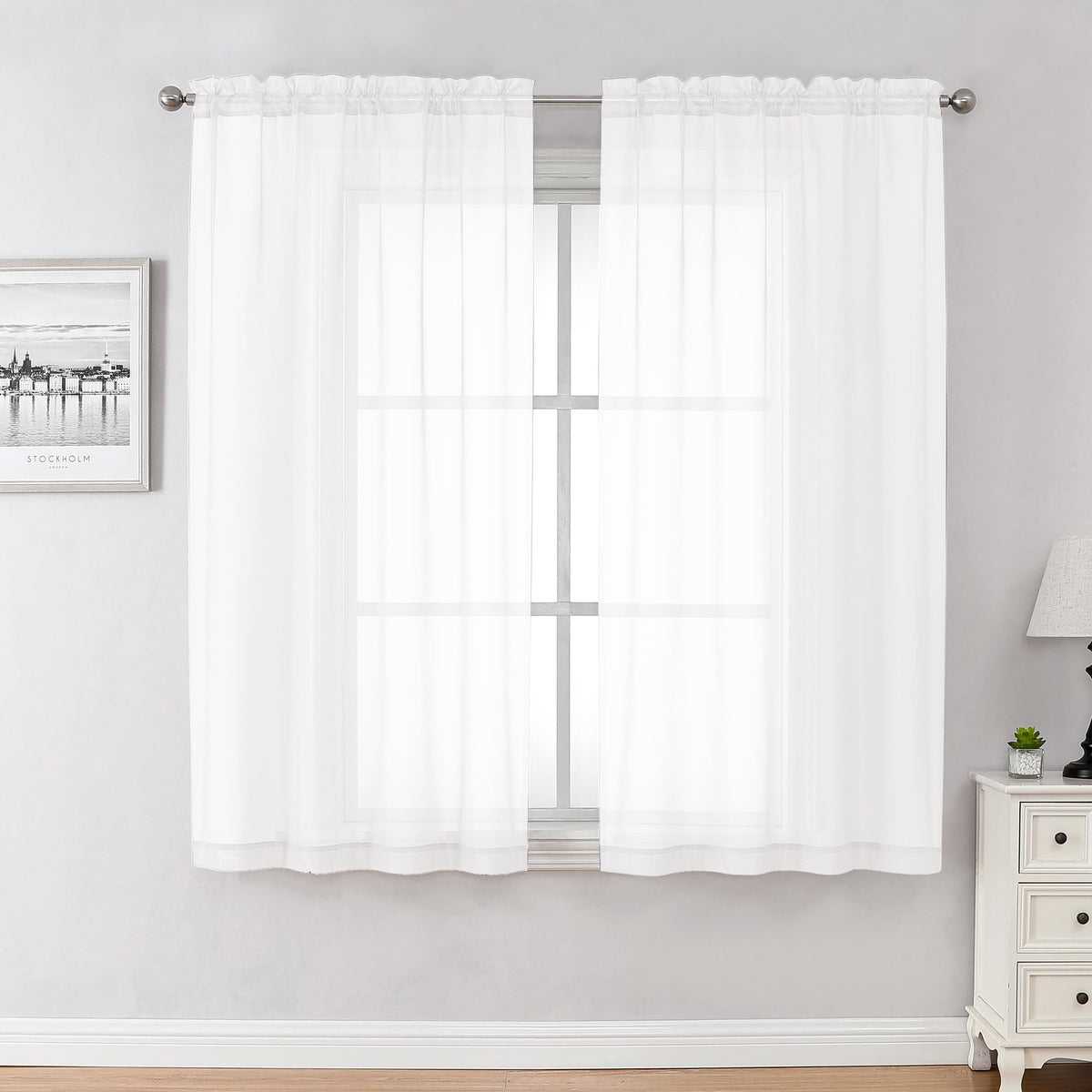 White Sheer Curtains 63 Inches Long 2 Panels (2 Count)
