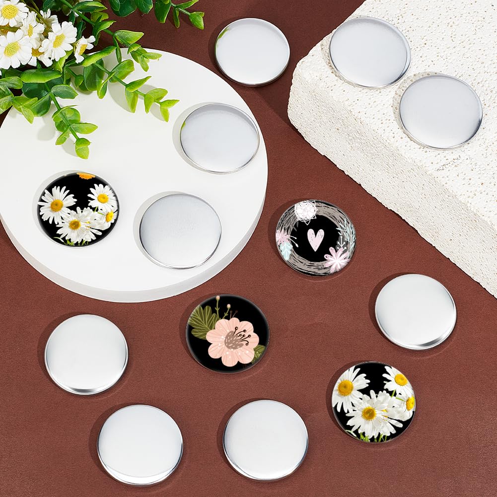 AHANDMAKER 100 Sets Button Maker Supplies, 1.73 Inch/ 44mm Pin Back Button Parts for Button Maker Machine, Round Badge Blank Button Pins, Includes Metal Cover, Plastic Pin Backs, Plastic Clear Film