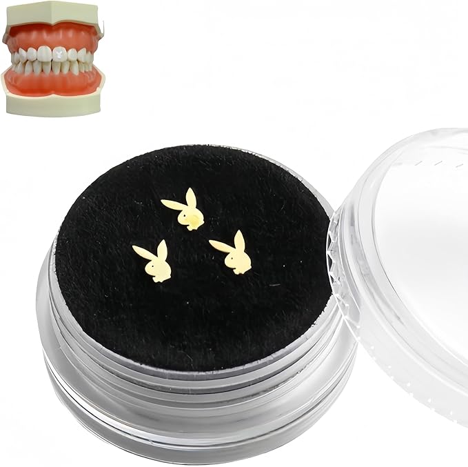Tooth Gems Silver Alloy Ultra-Thin 3-Pack Reusable Trendy Spider Butterfly Rabbit Multi-Use Women Party Nail Art (Golden,Rabbit)