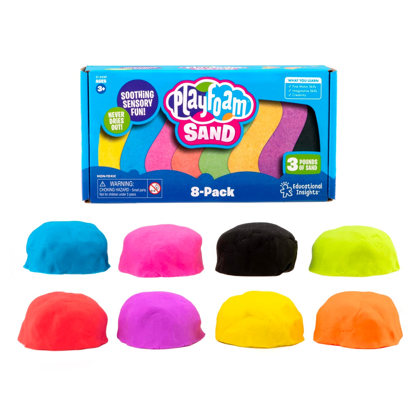 Educational Insights Playfoam Sand 8-Pack - Play Sand for Sensory Table, Squishy Sensory Bin Filler, Moldable Crafting Compound for Toddlers at Home or in the Classroom, Kids Ages 3+