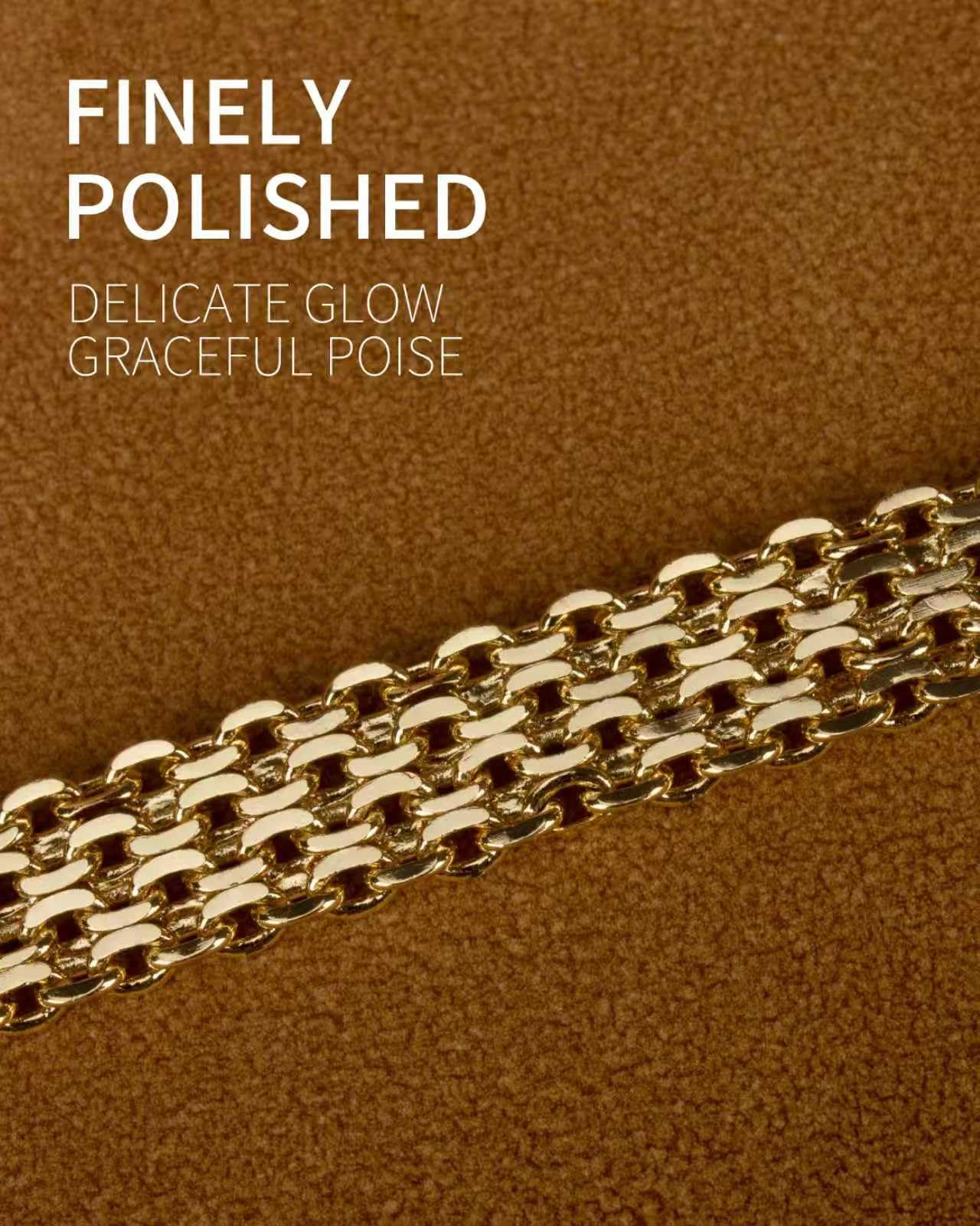 kptophk 14K Gold Plated 10mm Mesh Chain Link Bracelet | Gold Bracelets For Women | Jewelry Gift (Size: 8.2inches)