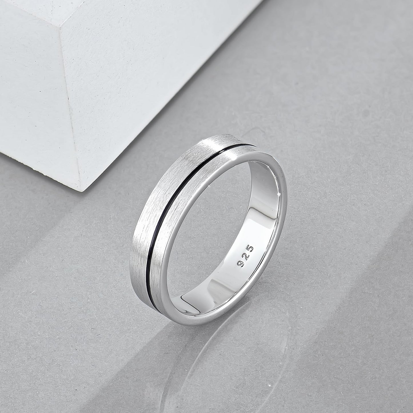 STARCHENIE Wedding Band Ring for Men, 925 Sterling Silver Comfort Fit, Brushed Matte Finish with Center Groove, Sizes 8