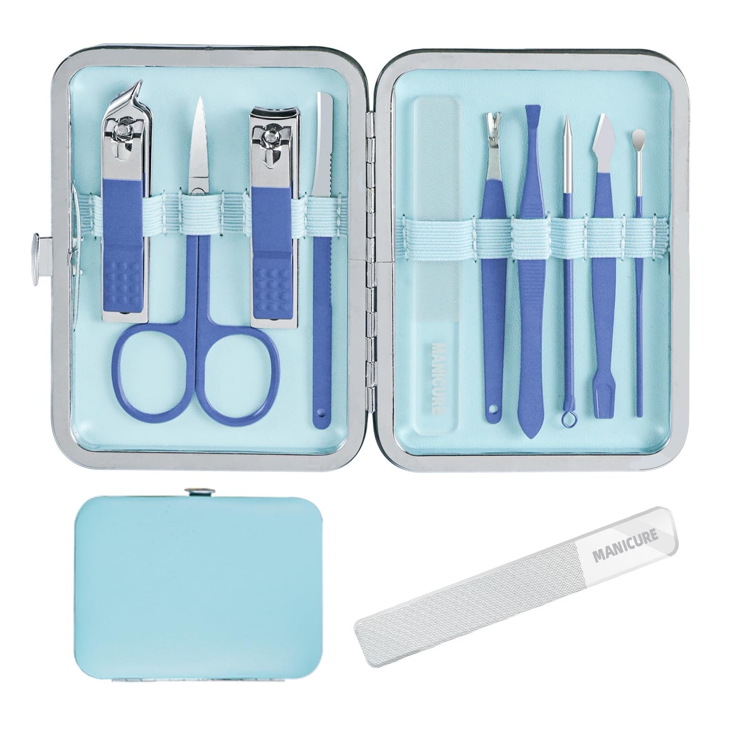 Manicure Set 10 pcs Professional Care Manicure kit for Men,complete toe nail and pedicure clippers set Beauty Tools with Luxurious Travel Case(Blue)