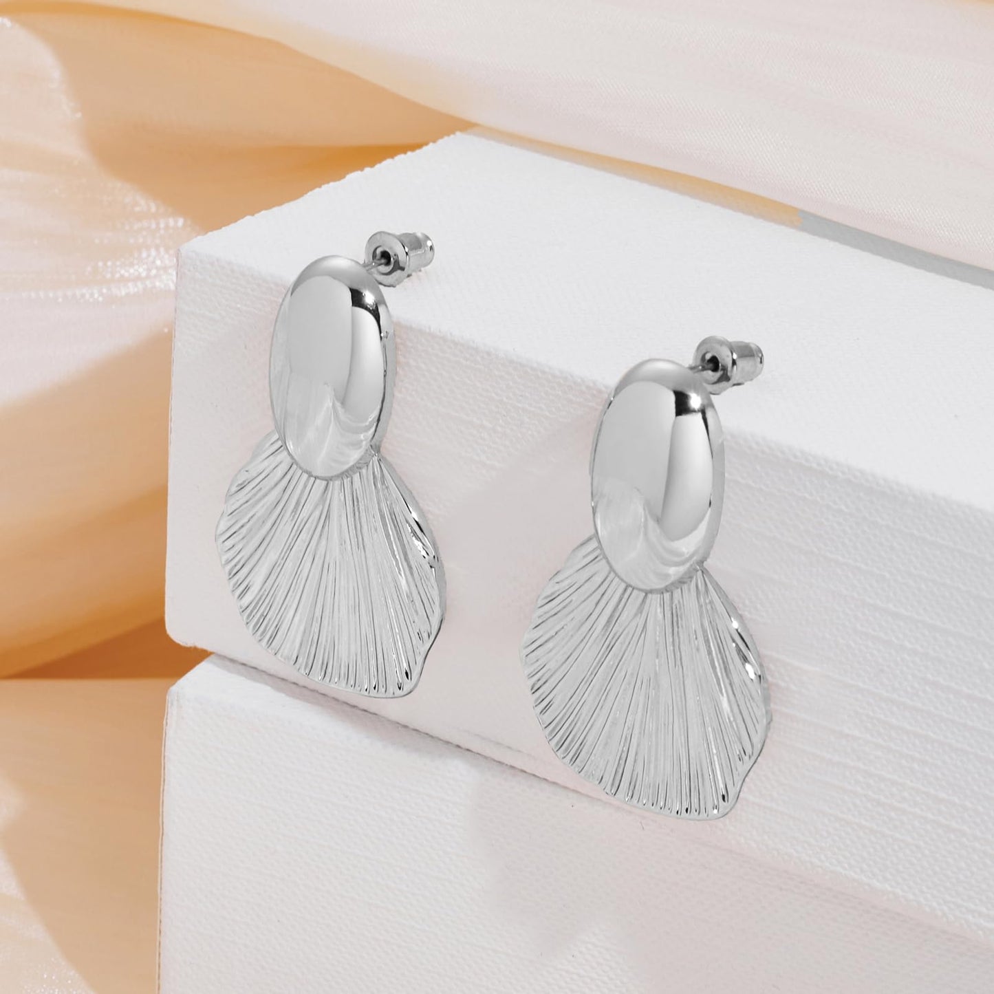 FILMOON Shell Dangle Plated Earring for Women Fan-shaped Earrings Fashion Statement Jewelry