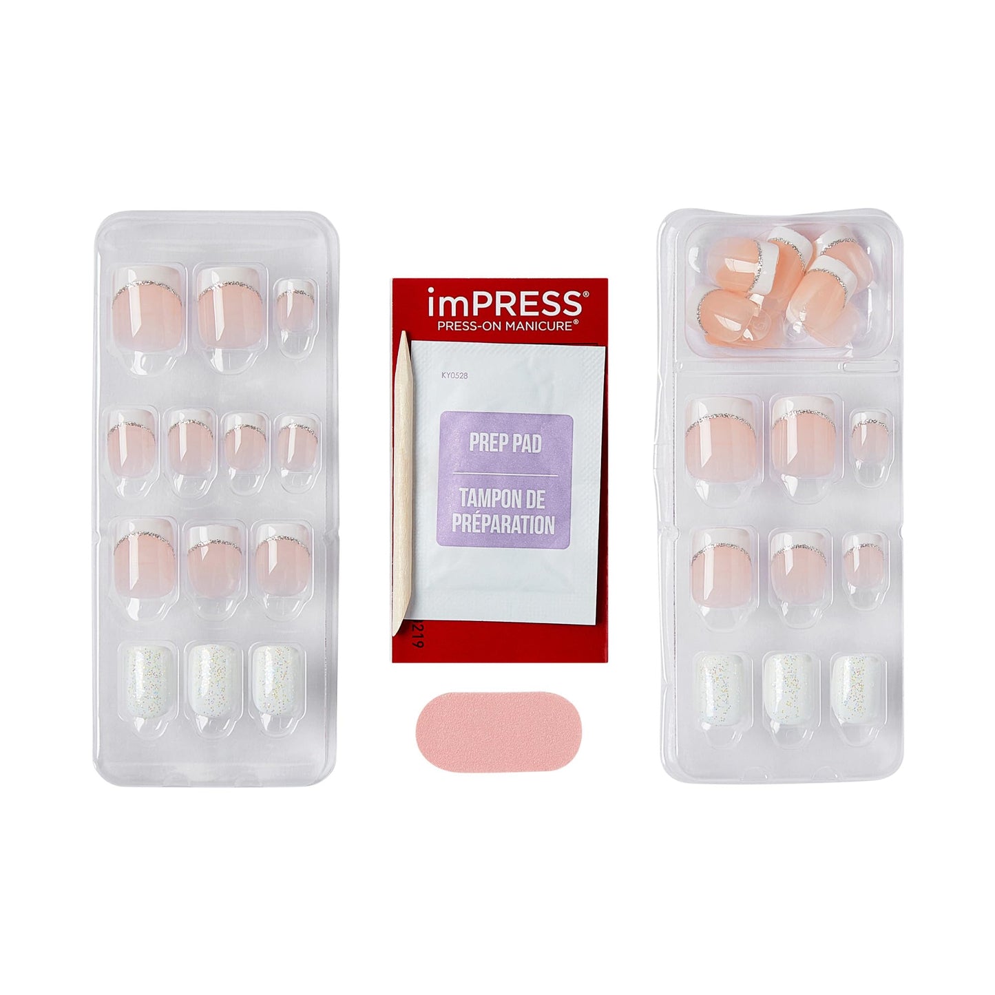 KISS imPRESS No Glue Mani Press On Nails, Design, 'Mini Me', White, Petite Size, Squoval Shape, Includes 30 Nails, Prep Pad, Instructions Sheet, 1 Manicure Stick, 1 Mini File (Pack of 2)