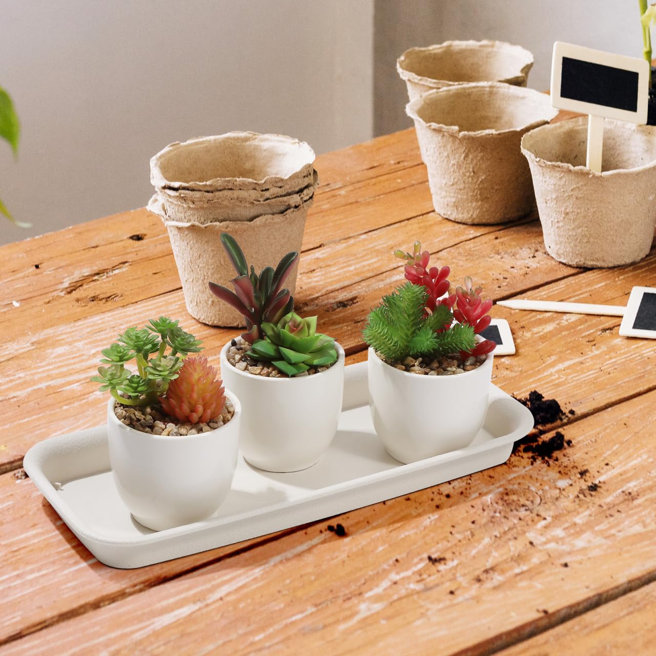 IMIKEYA 5 Pack Rectangular Plastic Plant Drip Trays: 12 Inch White Plant Saucers for Indoors, Windowsill, Flower Pot Planter Drip Tray to Catch Water