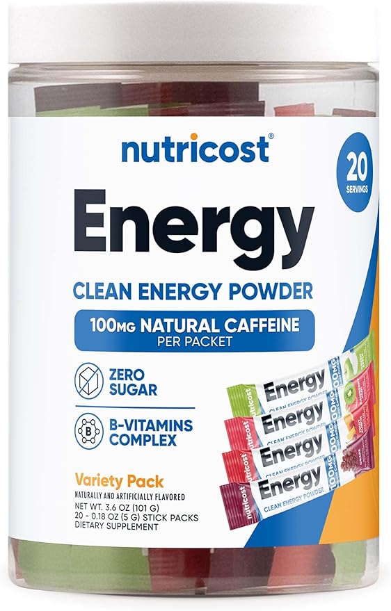 Nutricost Energy Complex Stickpacks (20 Servings) Flavor Variety Pack - Gluten-Free + Non-GMO