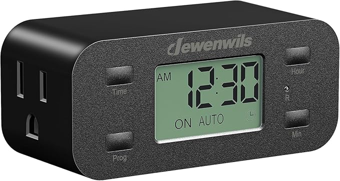 DEWENWILS 24 Hour Programmable Digital Timer Outlet with 1 Grounded Outlet, Timers for Electrical Outlets, Light Timer for Indoor Lamp Fan Aquarium, 125V/15A/1000W, 3 Prong, 1/2 HP, Black