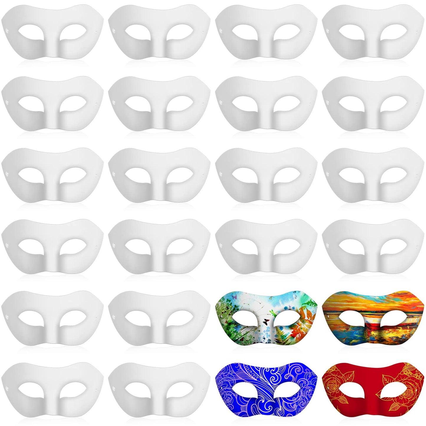Leyndo 24 Pcs Paper Mache Masks Half Face White Masquerade Mask DIY Blank Mardi Gras Halloween Cosplay Party (Modern Style)