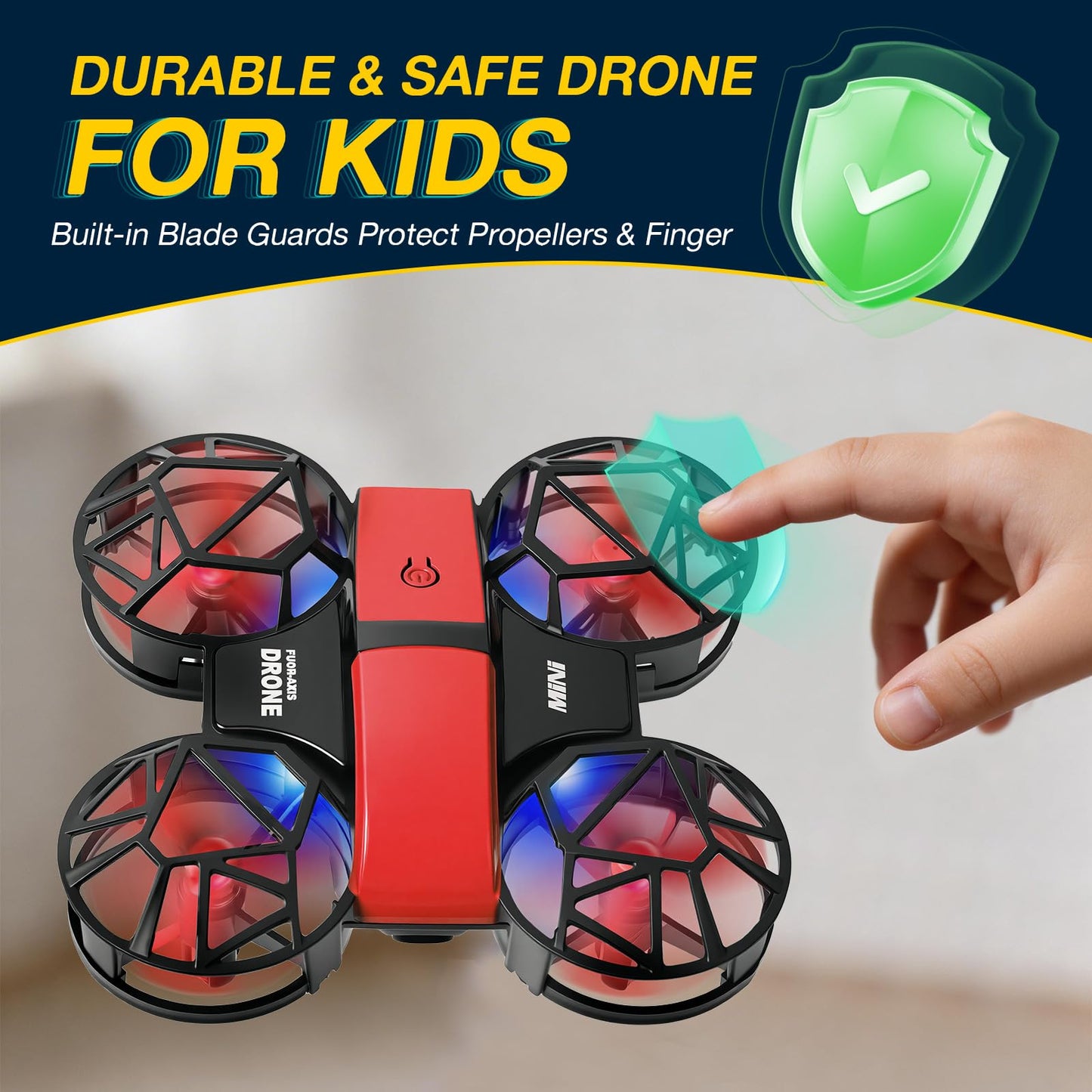 Red Mini Drone for Kids & Beginners, Indoor & Outdoor RC Quadcopter, Full Propeller Guards, LED Light, 3D Flips, One Key Start, Headless Mode, 2 Rechargeable Batteries, 21 Mins Total Flight Time, Toy Gift for Boys and Girls