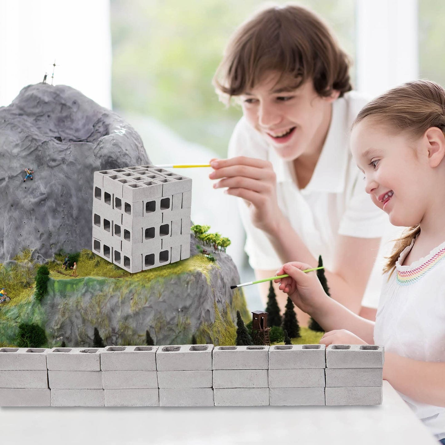 Civaner 50 Pcs Miniature 1/12 Scale Mini Bricks Concrete Tiny Dollhouse Accessories for Kitchen Garden Landscaping Model Architect Buildings DIY Construction Office Desk Toys Supplies (Gray-Square)