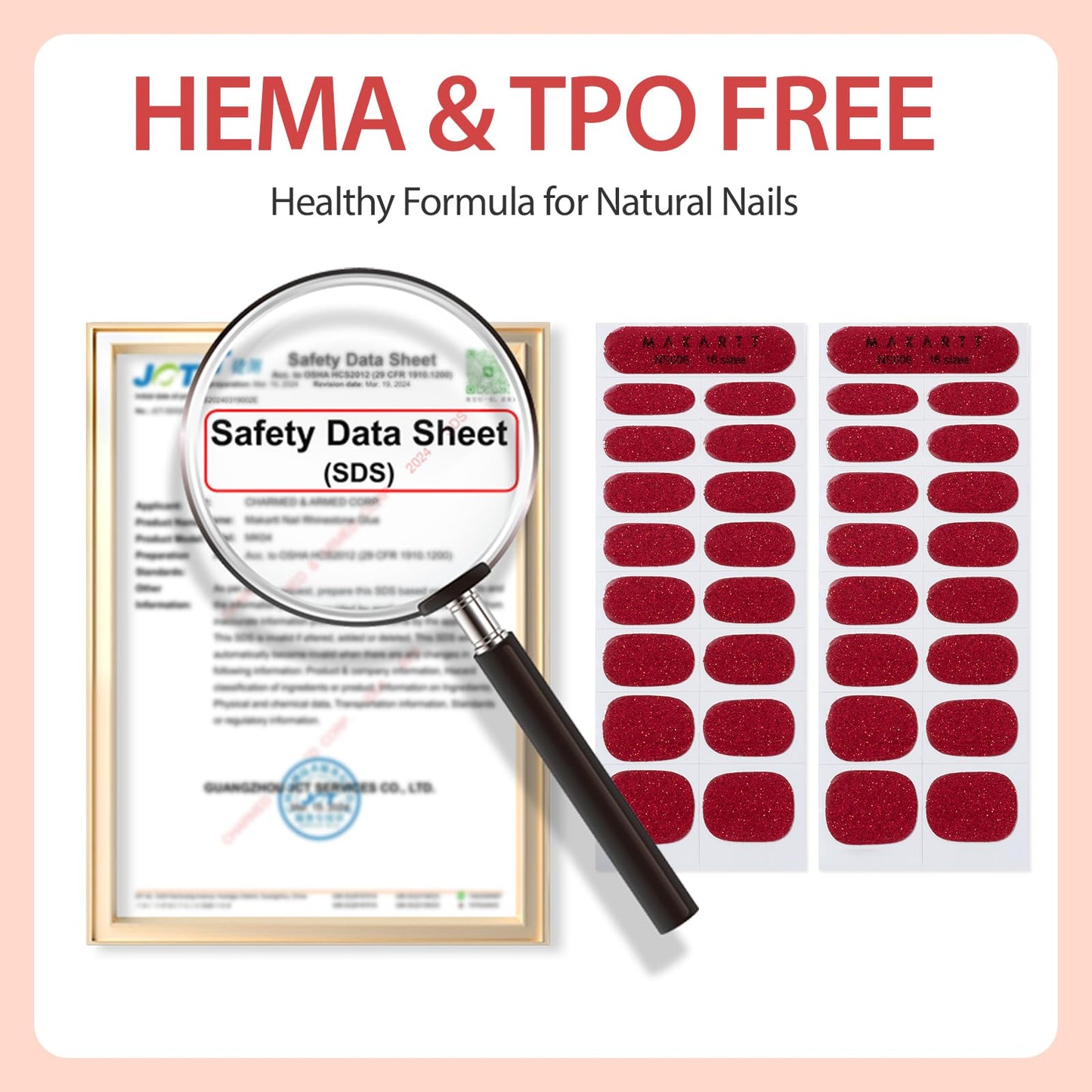 Makartt Semi Cured Gel Nail Strips Kit 2 Packs – Real Gel, Hema & TPO Free, 16 Sizes Anti-Lift Fit, UV Light Required, Salon Quality, Long Lasting, Includes Dual-Ended Tool & Prep Kit (Red Glitter)
