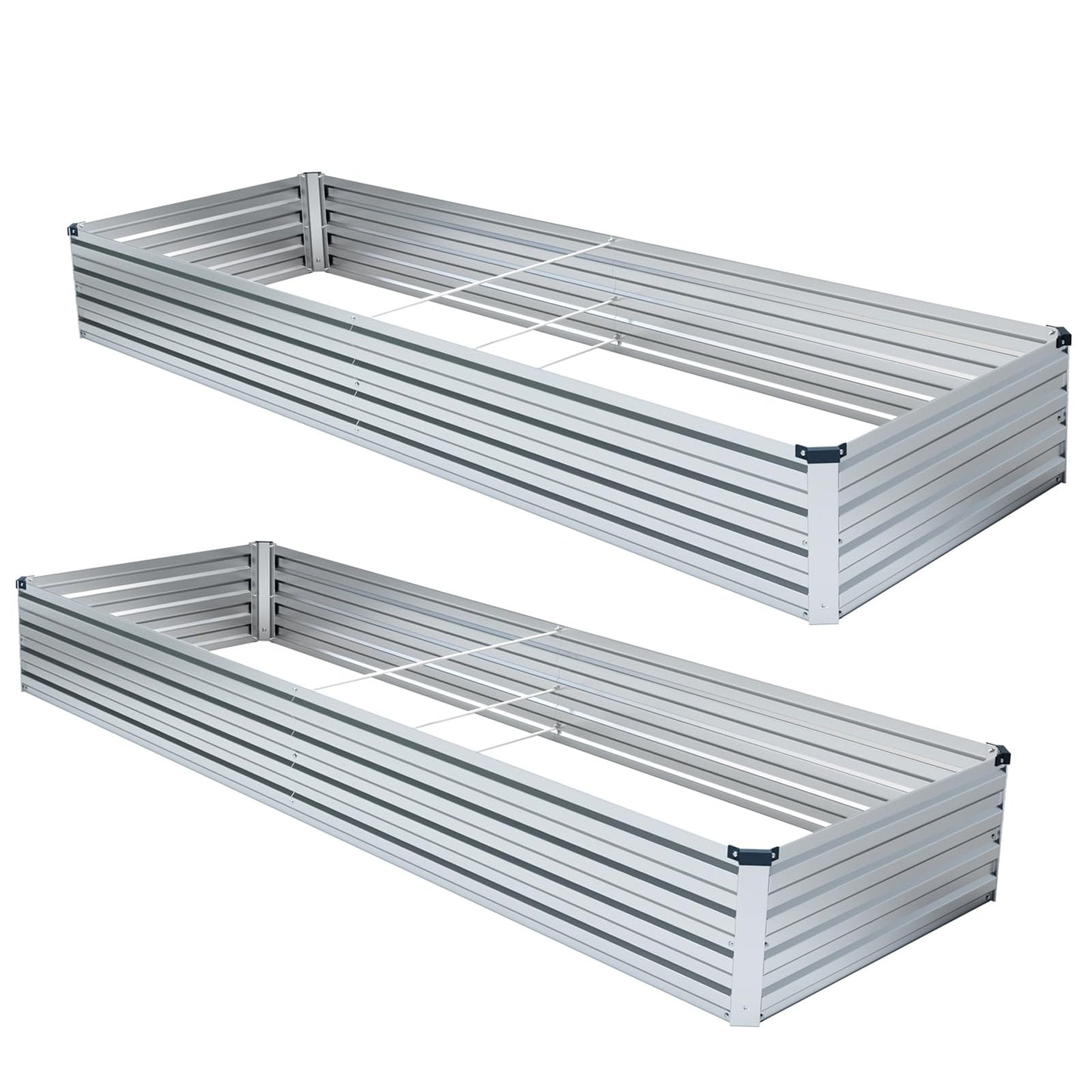 Meberam 2 Pack 8x4x1FT Galvanized Raised Garden Beds Kit Outdoor Metal Gardening Planter Box for Vegetable Elevated Flower Herbs,Silver
