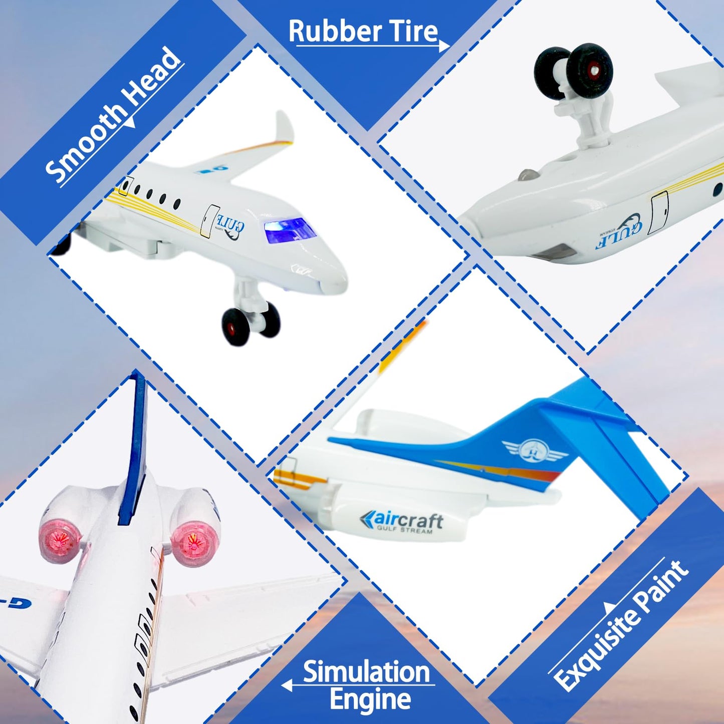 OTONOPI Airplane Toy, Die Cast Metal Plane Toy G650 Model Single Airlines, Pull Back Bump and Go Airbus Plane with Lights and Sounds for Kids Boys and Girls Age 3 Up for Gift and Collection with Stand