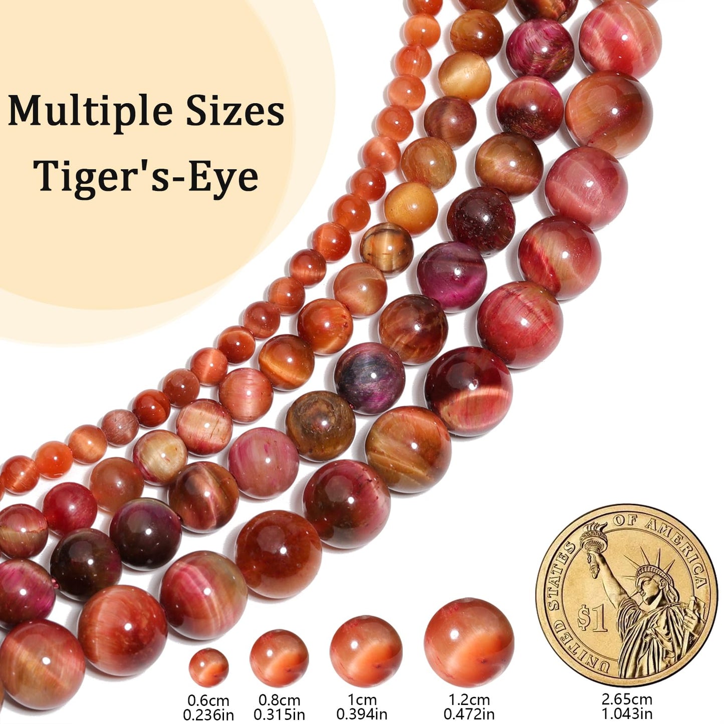 Yochus Natural Tiger Eye Beads, 90Pcs 4MM Onyx Agate Color Enhance Round Loose Beads Bulk, DIY Charm Smooth Gemstone Beads for Jewelry Making(6mm 8mm 10mm 12mm Beads)