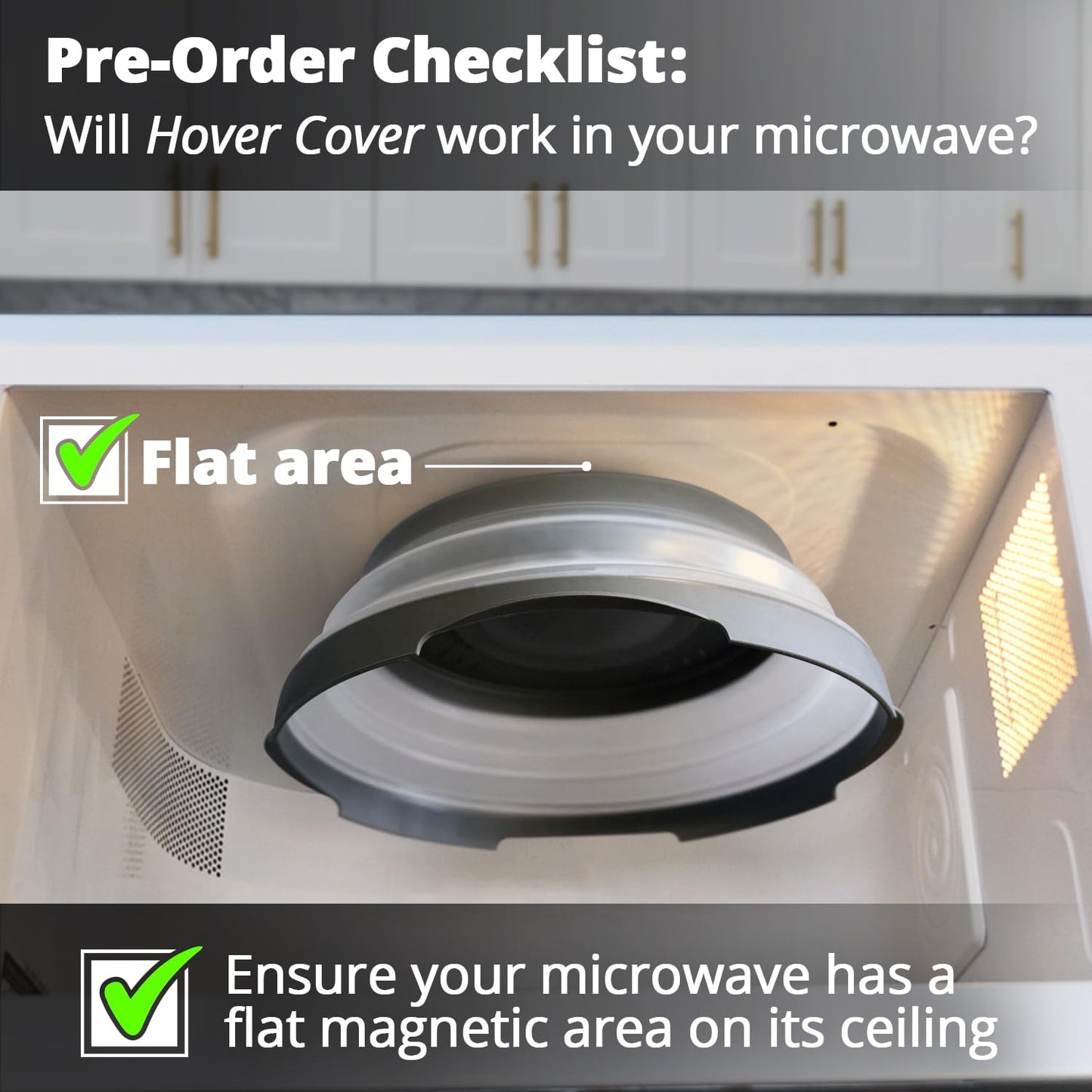 HOVER COVER Magnetic Microwave Splatter Cover with High Power, Strongest Magnetic Grip, Collapsible 12-Inch BPA-Free Food Lid, Vented Plate Guard, Dishwasher Safe, Space-Saving Storage - Gray